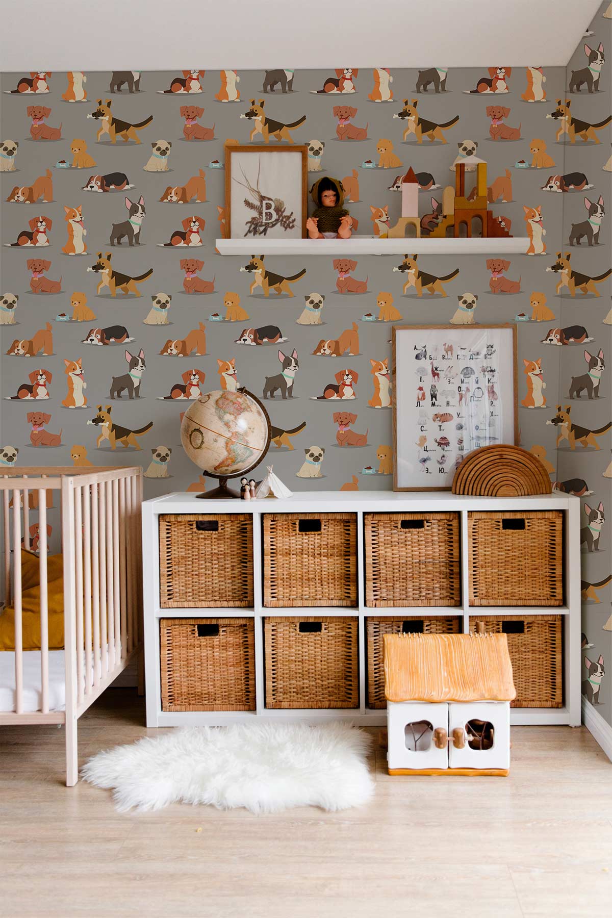 Puppy Pattern Cartoon Wallpaper Nursery Room