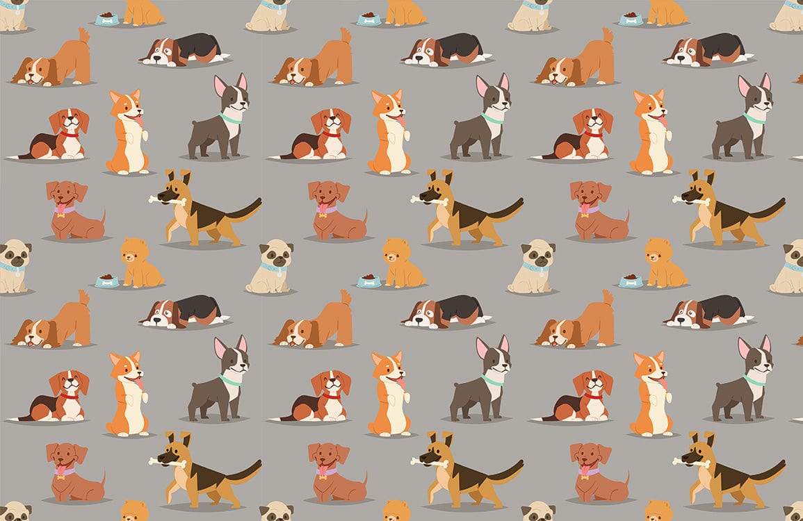 Whimsical Playful Dog Mural Wallpaper