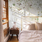 To decorate a bedroom, one might choose a wallpaper mural of pure pear tree blooms.
