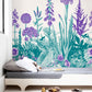 Decorative Wallpaper Mural in Purple and Turquoise with Flowers for the Bedroom
