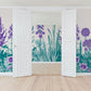 Wallpaper mural for the hallway decorated with violet and turquoise flowers.