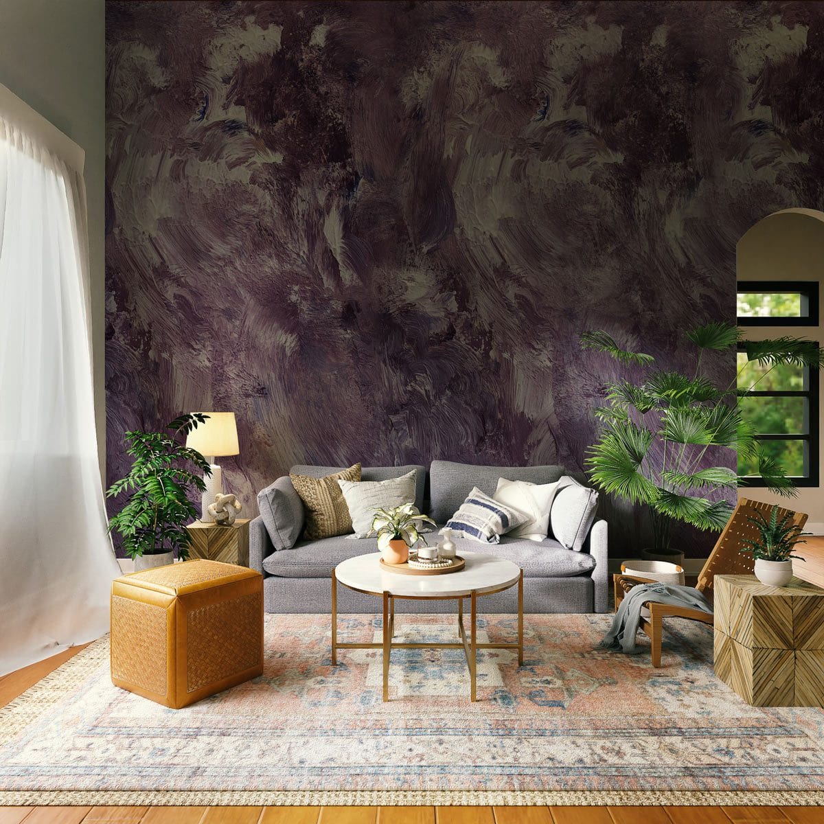 Wall Decoration Art Mural Wallpaper Featuring an Original Oil Painting in Purple