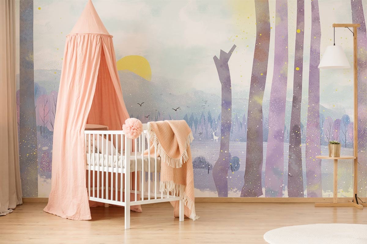 Pastel Winter Landscape Wall Mural in nursery