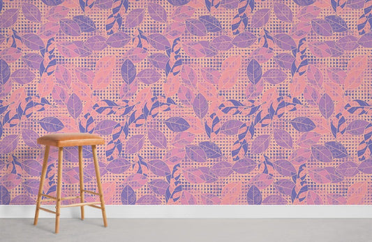 Pink Leaf Geometric Botanical Mural Wallpaper