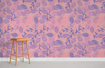 Pink Leaf Geometric Botanical Mural Wallpaper