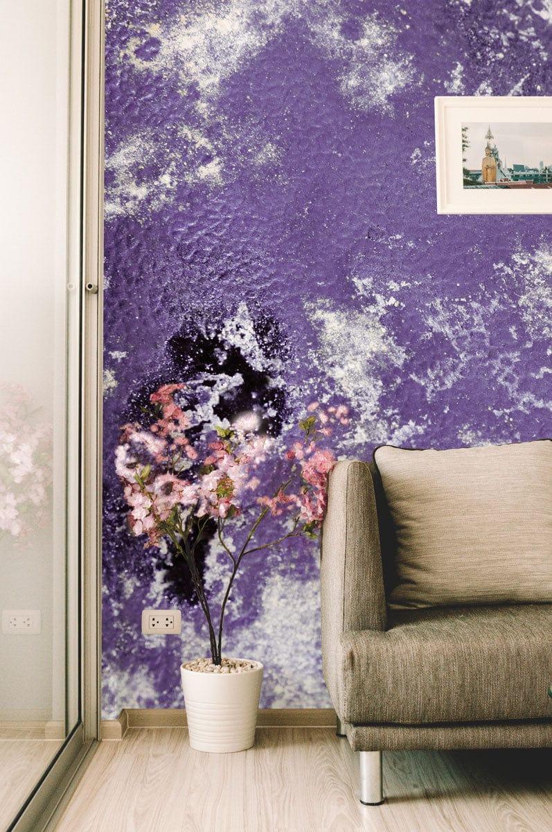 purple mottled wall abstract mural hallway decor idea