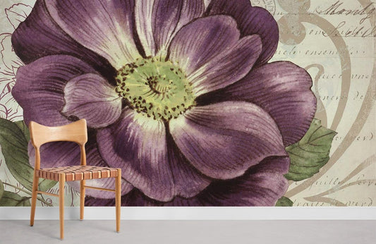 Vintage Botanical Purple Floral Mural Wallpaper