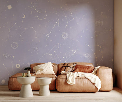 Purple Stars Wall Murals Home Interior decor