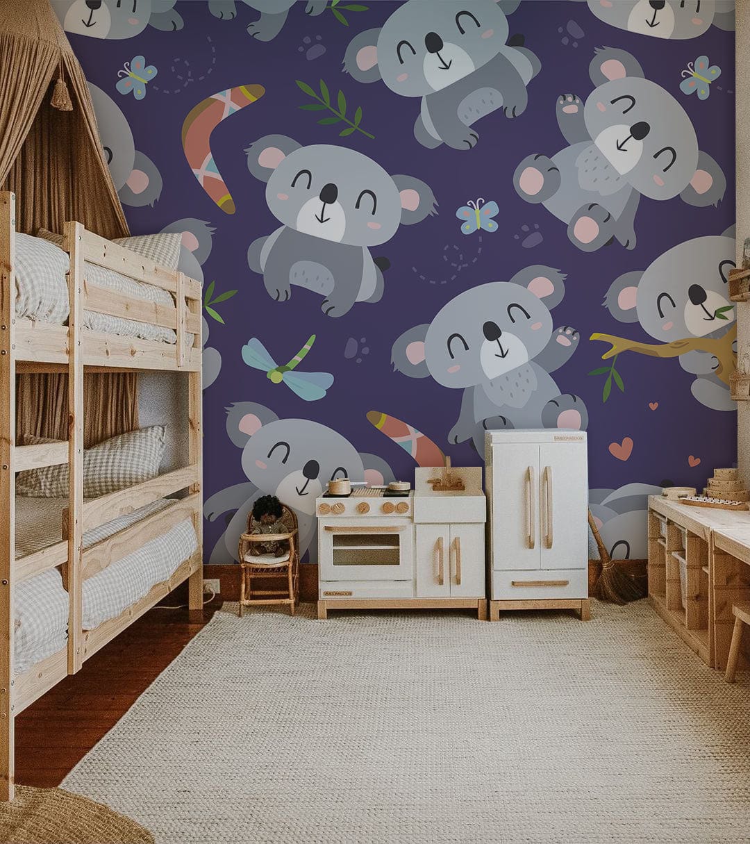 Koala & Purple Tree Mural Wallpaper Kid's Room