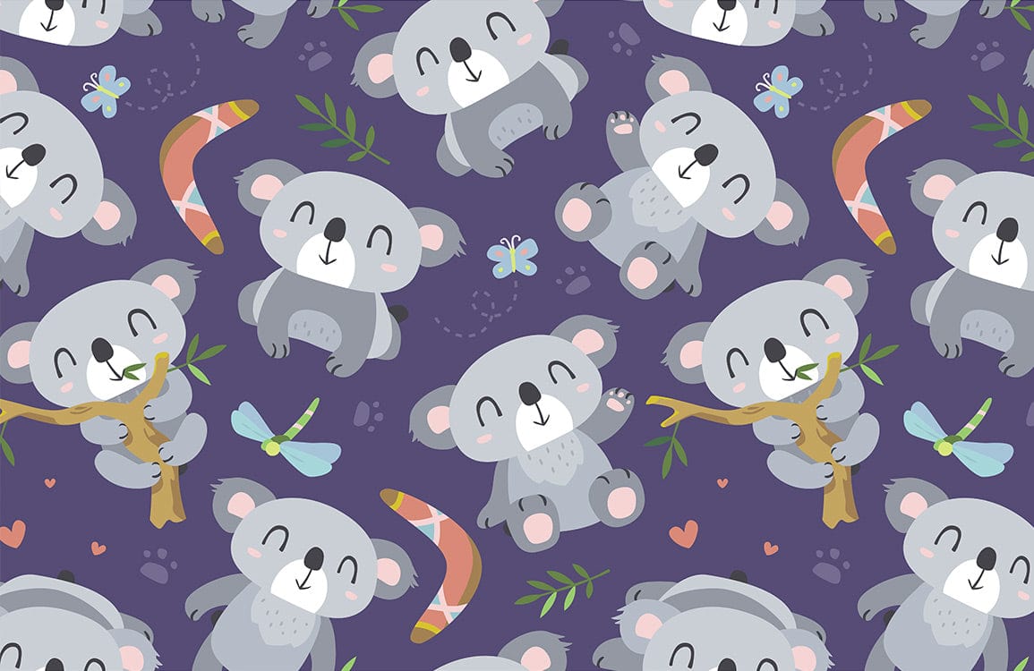 Koala & Purple Tree Mural Wallpaper Bedroom