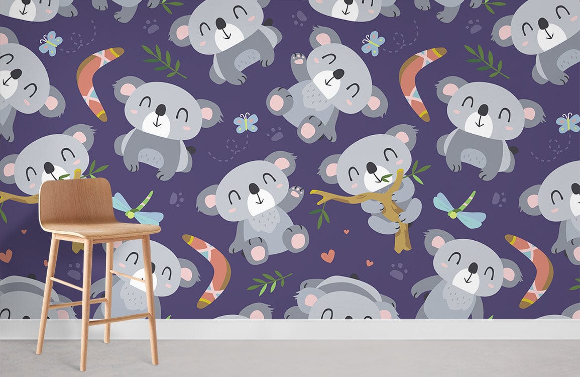 Koala & Purple Tree Mural Wallpaper Room