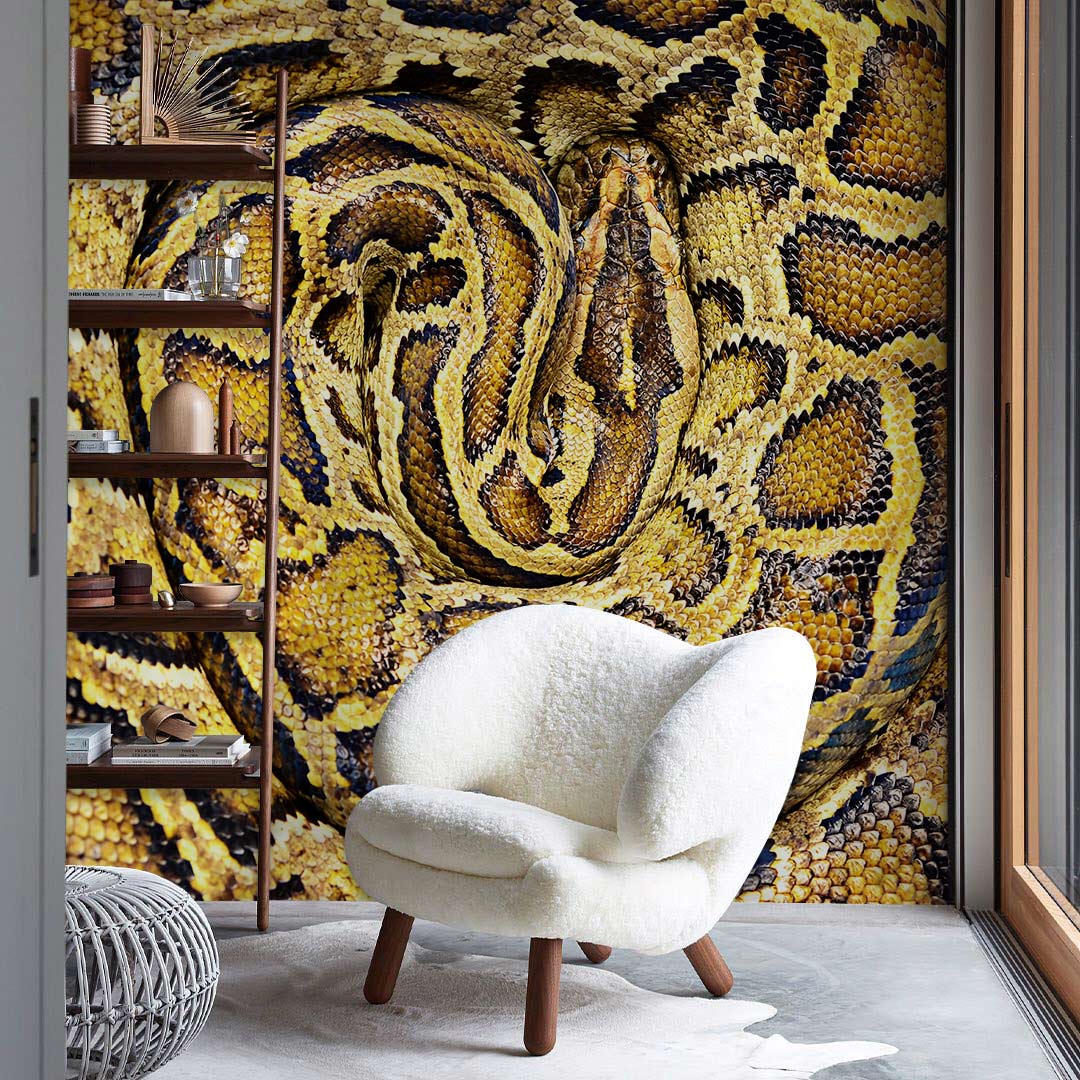 a one-of-a-kind yellow python aniaml wallpaper for the home décor