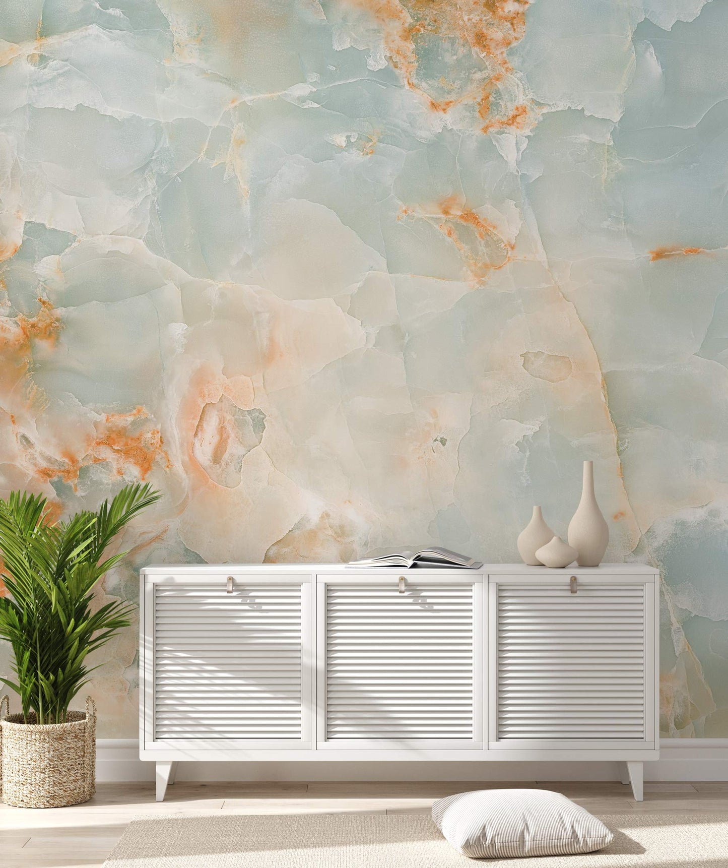 Living Room Wallpaper Covered with a Quartz Stone Mural