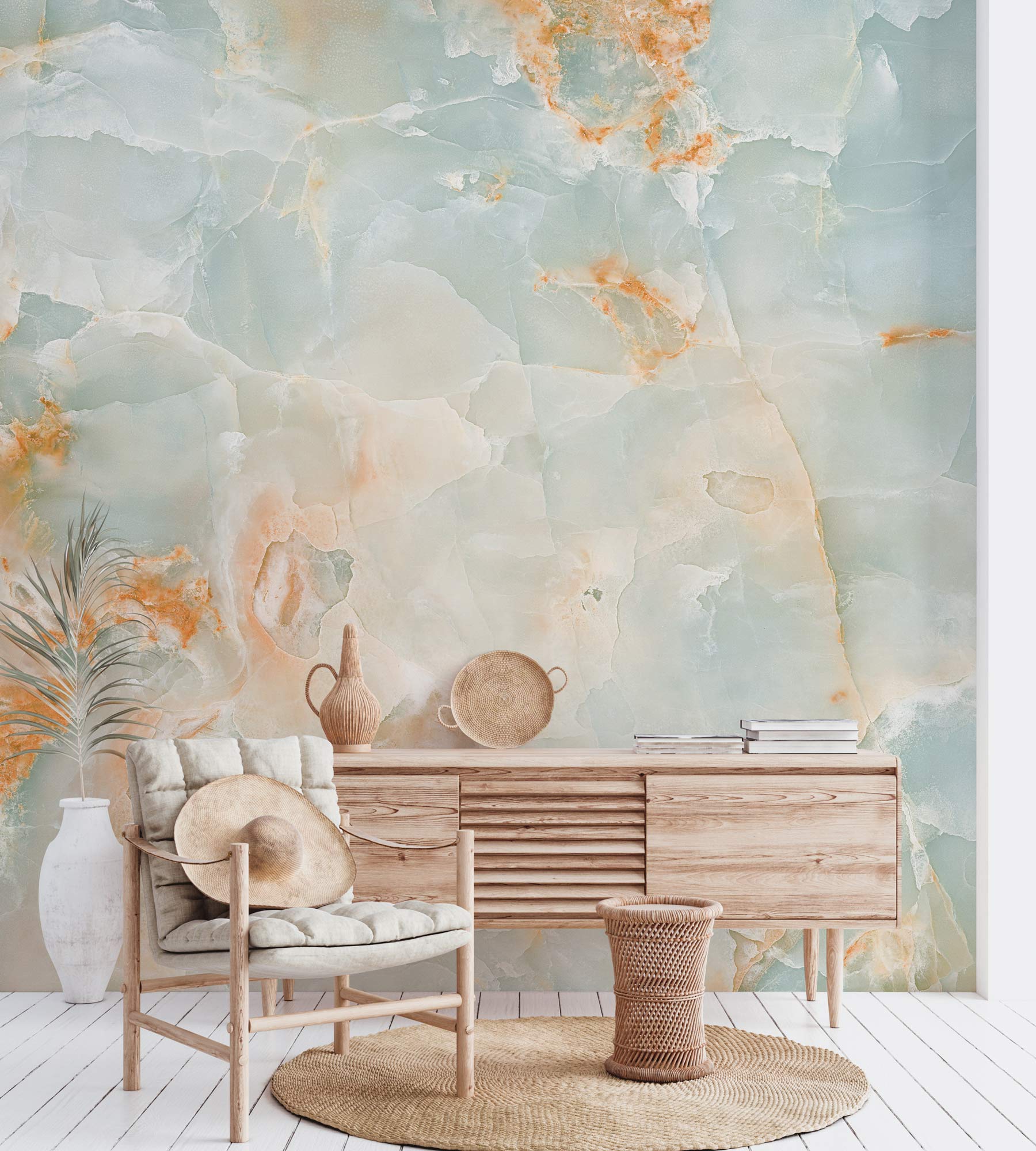 Living Room Wallpaper Mural Featuring Quartz Stone