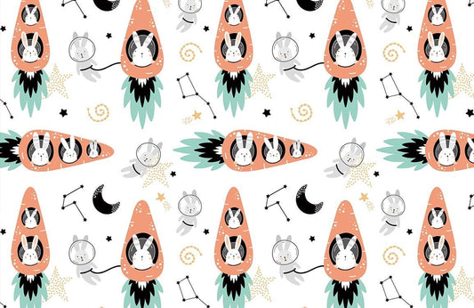 Whimsical Space Cat Mural Wallpaper in children's room