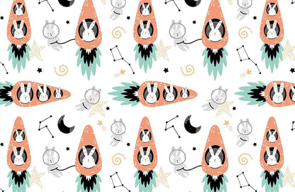 Whimsical Space Cat Mural Wallpaper in children's room