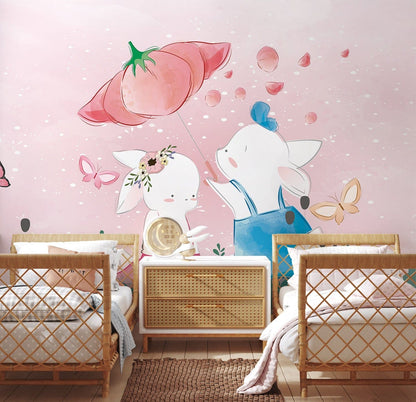 Rabbit Lovers Cartoon Wallpaper Custom Design