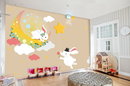 Date On Moon Cartoon Rabbit Wallpaper Custom Design