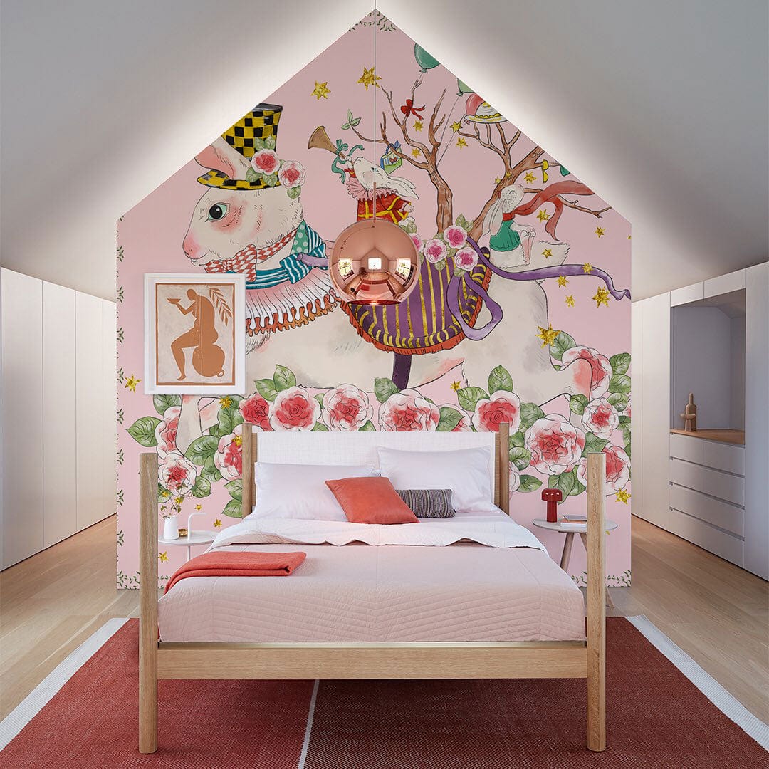 Rabbits & Flowers Wallpaper Mural Bedroom