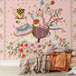 Wallpaper mural with bunnies and flowers, ideal for use in the decoration of a child's bedroom