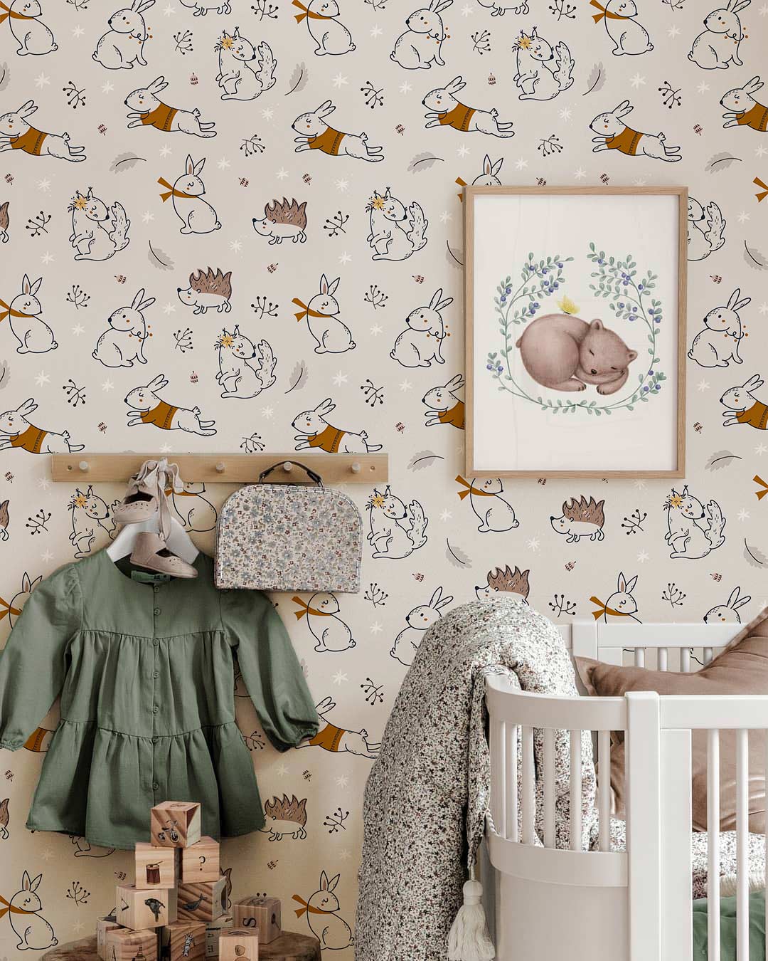 rabbit wallpaper with a handmade animal pattern