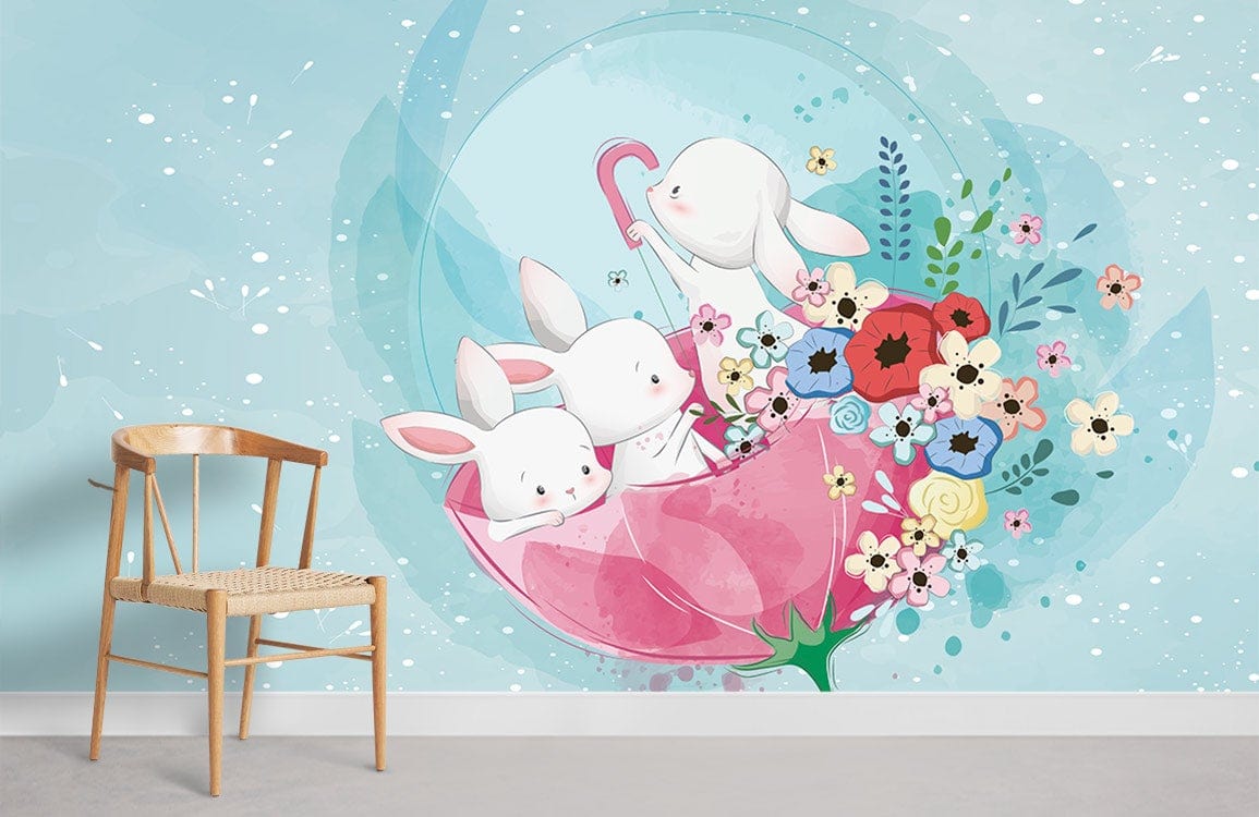 Flower Holder Rabbits Animal Wallpaper Room