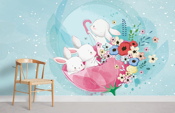 Whimsical Woodland Animals Floral Mural Wallpaper