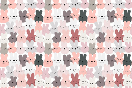 colourful cartoon rabbit faces wallpaper mural for house