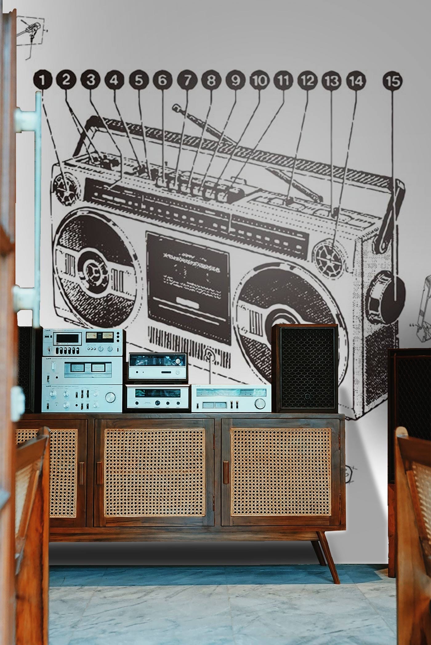 Radio Pattern Wallpaper Mural for the Decoration of the Living Room