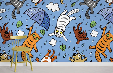 Murale di carta da parati di gatti giocosi e fantasiosi