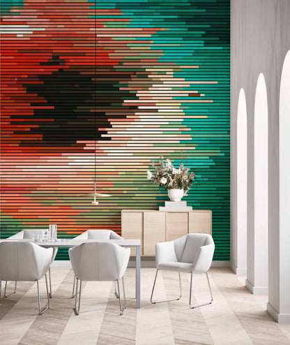 Modern Abstract Lines Colorful Mural Wallpaper in dining room