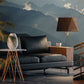 Wallpaper mural with a mountain range and landscapes, ideal for use in the living room