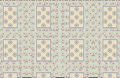 Plain wallpaper design featuring a rectangle and flowers