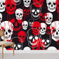 Black Skeleton Head Pattern Cool Wallpaper Mural