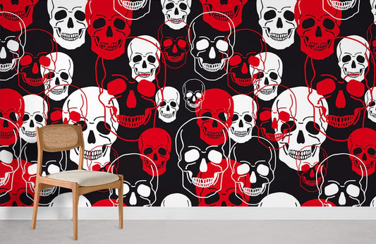 Black Skeleton Head Pattern Cool Wallpaper Mural