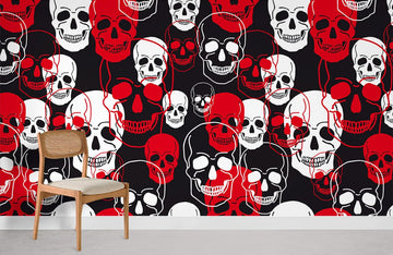 Bold Red and Black Skull Mural Wallpaper