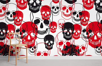 Bold Red and Black Skull Wallpaper Mural