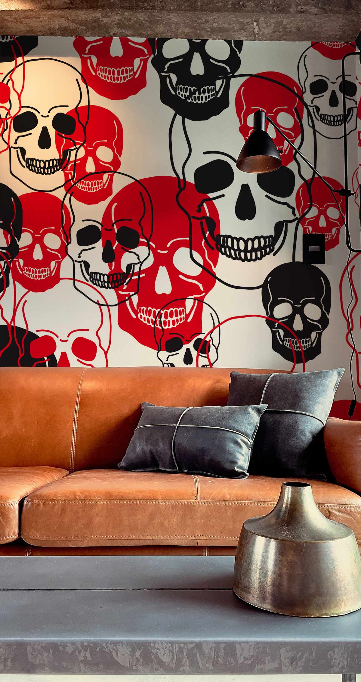 Skeleton Head Pattern Custom Wallpaper Interior