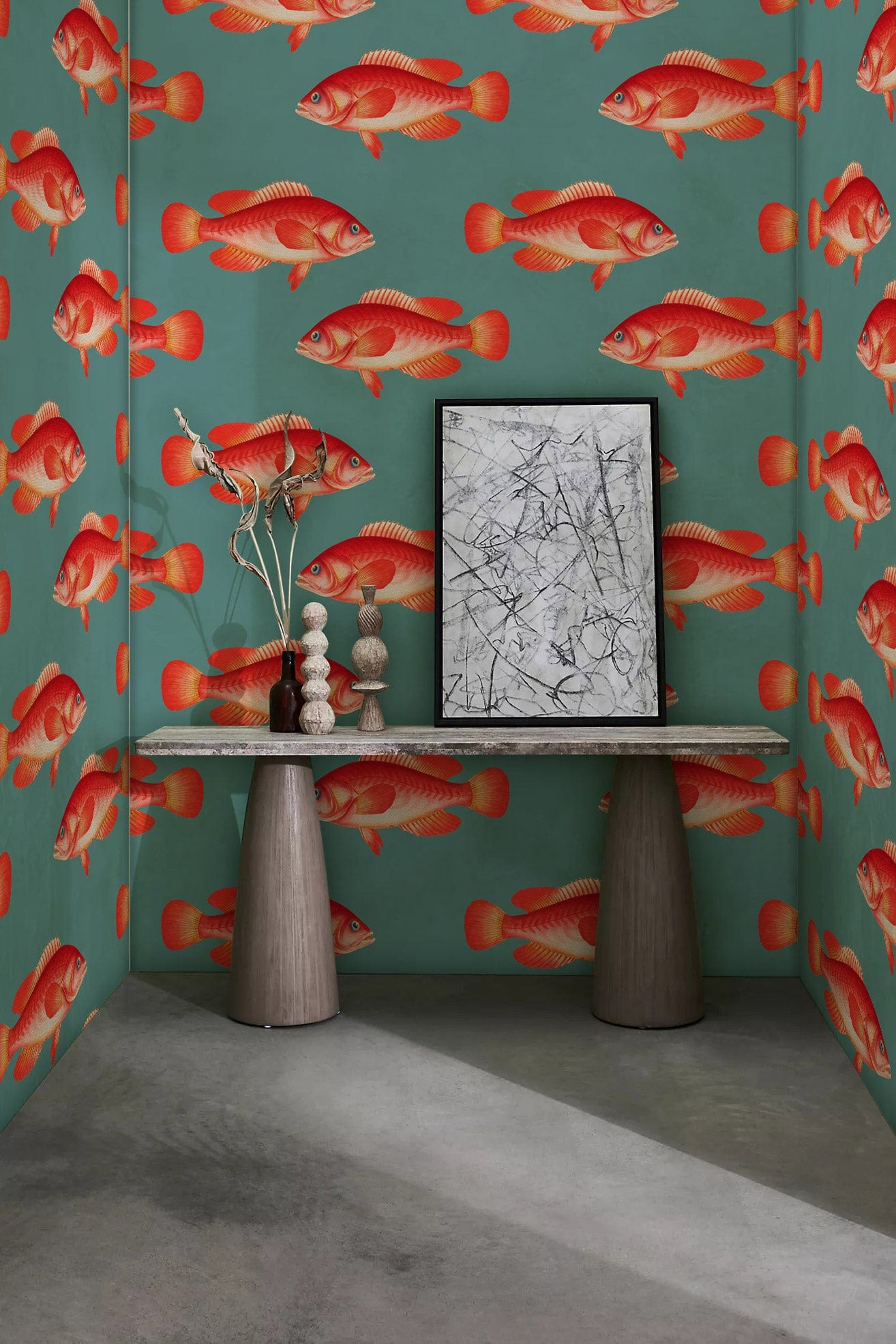 fish watching wallpaper decoration living room