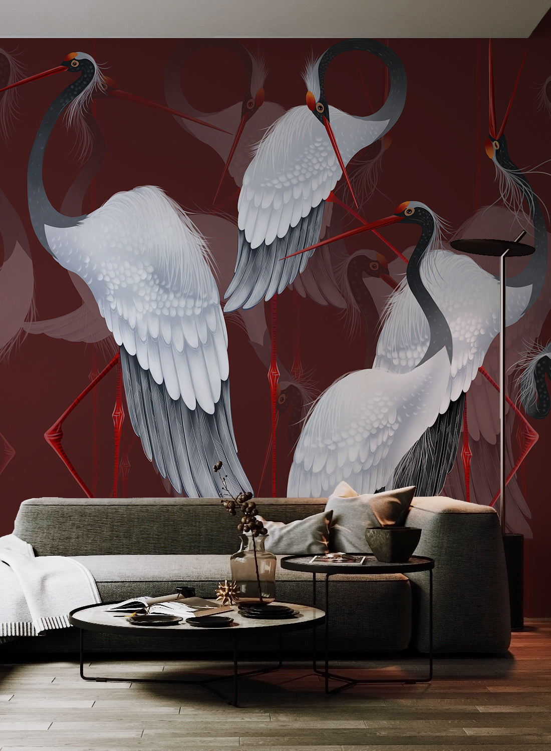 red crane bird wallpaper mural home decor