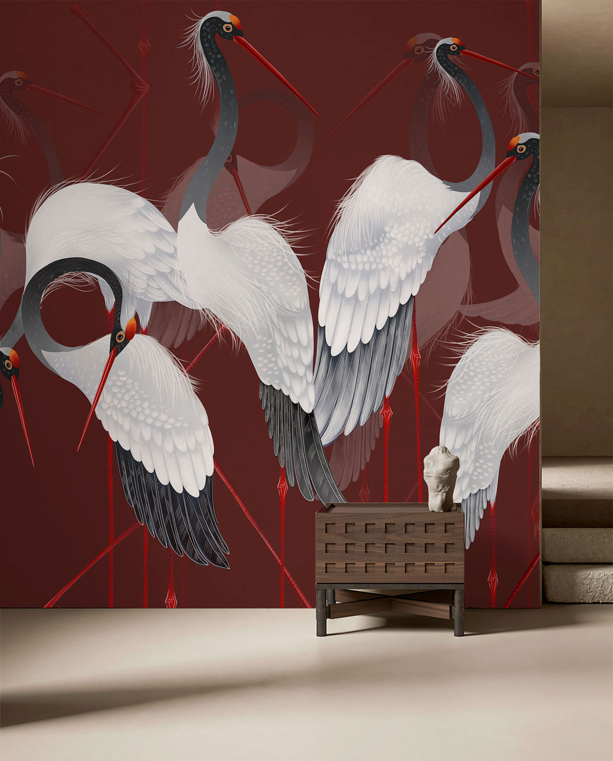 crane bird animal wall mural home interior design