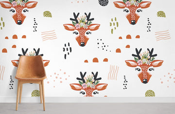Whimsical Forest Deer Kids Mural Wallpaper