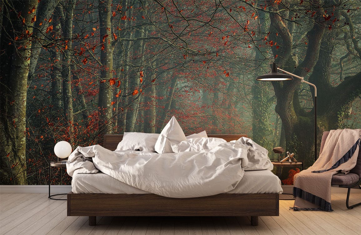 dark brown forest wall mural bedroom decor