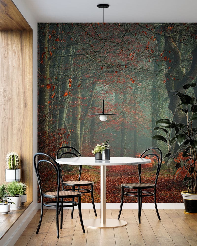 dark brown forest wallpaper mural lounge interior