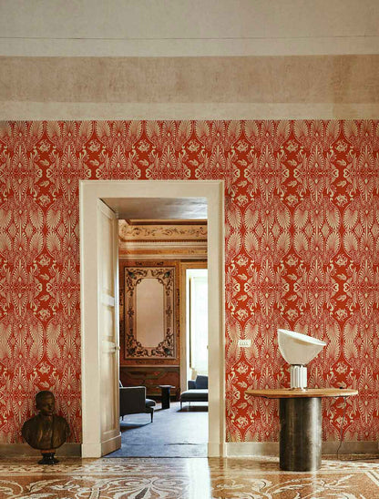 traditional red unique pattern mural wallpaper for hallway