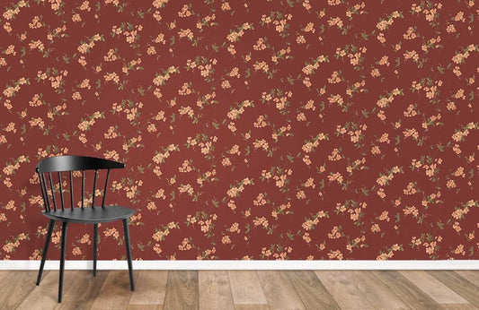 Vintage Floral Red Mural Wallpaper