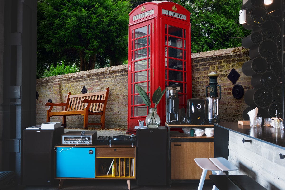 Red Phone Booths Scenery Wallpaper Mural for the Decoration of the Dining Room