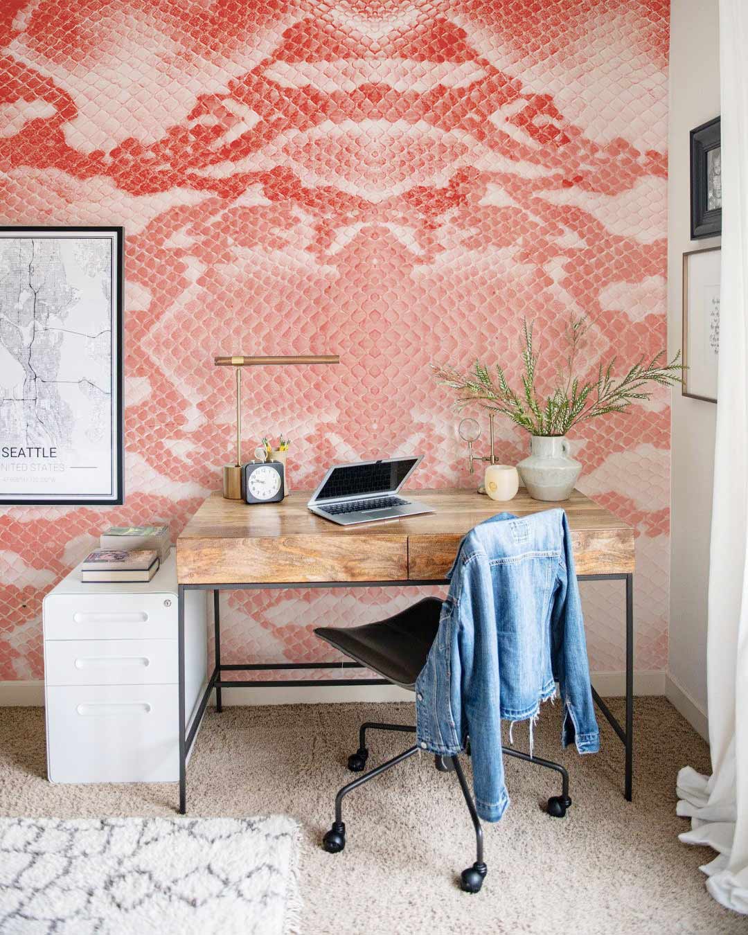 Hallway Wall Mural Featuring a Textured Red Python Skin