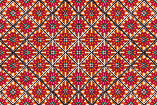 mural wallpaper with repeating red flowers for your home's dcor