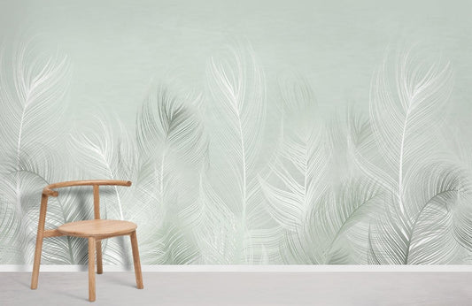 Home Decoration Featuring a Light Green Reed Wallpaper Mural